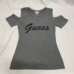 Grey cut out shoulders top by Guess size SX.